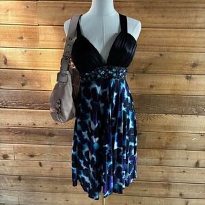 Y2K Black & blue  dress with beaded waist and cross back